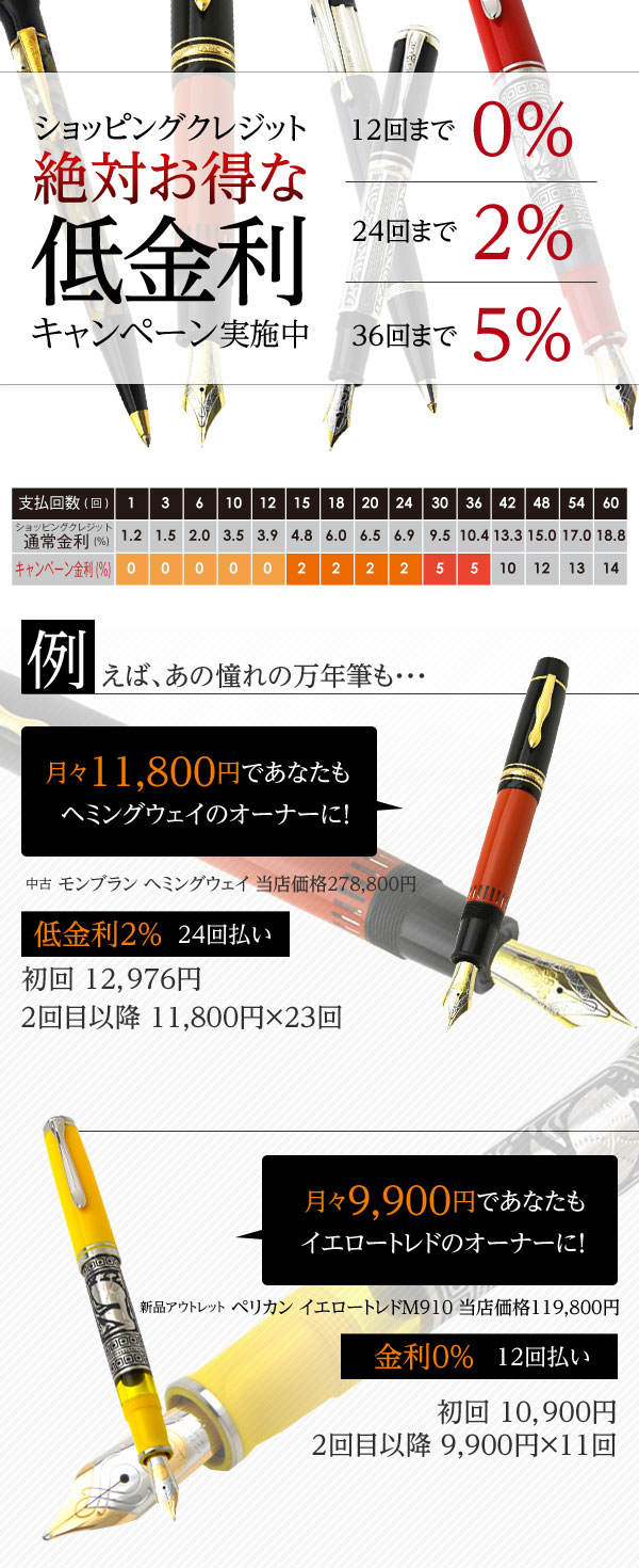 ショッピングクレジットキャンペーン12回まで0%、24回まで2%、36回まで5%