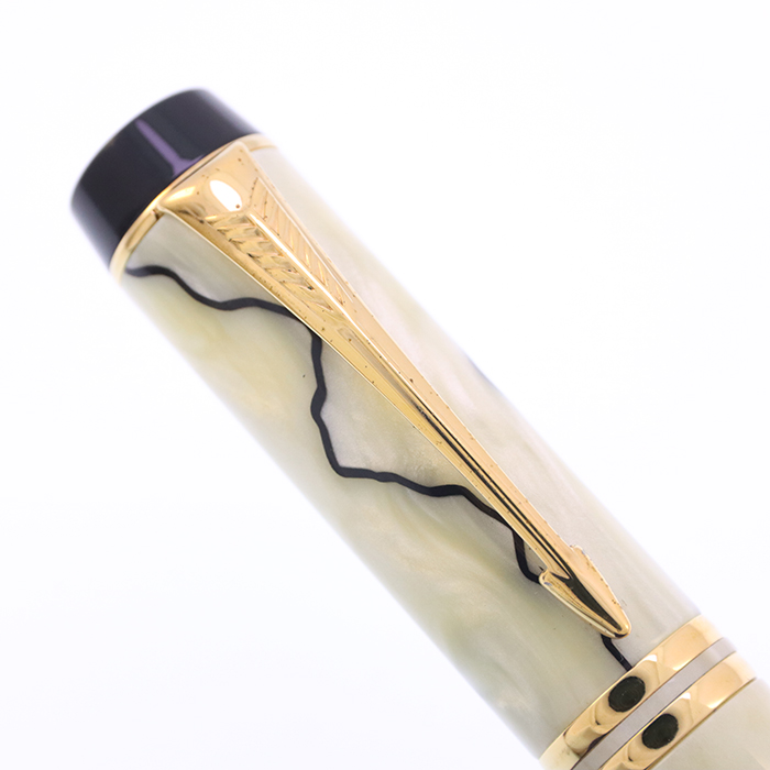 中古)PARKER パーカー 万年筆 デュオフォールド パール&ブラックGT