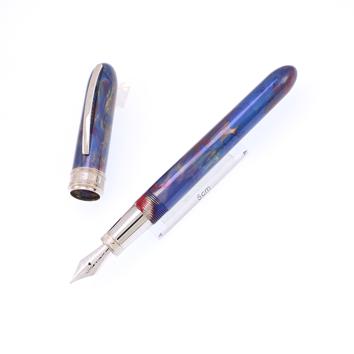 Visconti万年筆ヴァンゴッホVangogh.青赤マーブル模様14K白金 中古)VISCONTI ビスコンティ 万年筆 ヴァン・ゴッホ ミディアム