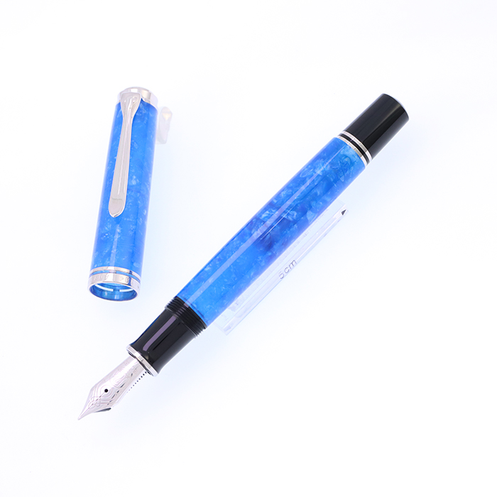 美品 ペリカン M405 青縞 F 細字 万年筆 シルバートリム ペリカン