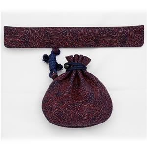 煙管・莨（きせる・たばこ）入れ 印傳屋 花ペイズリー・紺地赤漆