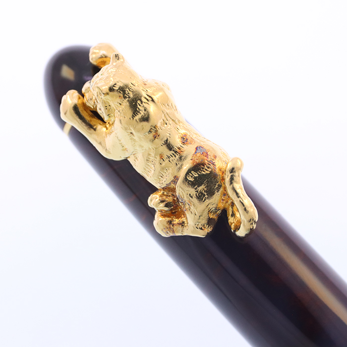 中古)NAKAYA 中屋万年筆 万年筆 ブライヤー 濃 光沢 廻り止め 虎 太字