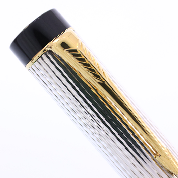 パーカー 万年筆 デュオフォールド スターリングシルバー ペン先 18金 中古)PARKER パーカー 万年筆 デュオフォールド スターリングシルバー