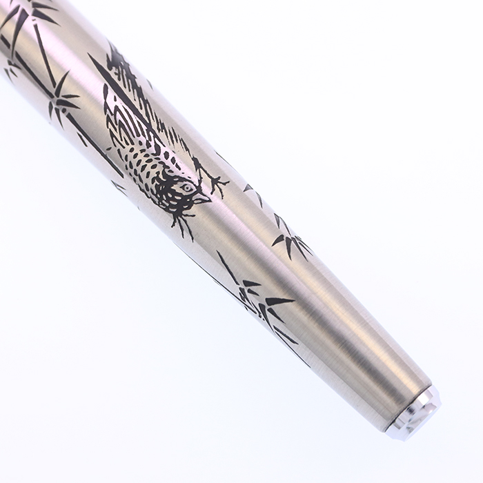 中古)PLATINUM プラチナ 万年筆 ステンレス 竹とキジ 18K-WG/中字
