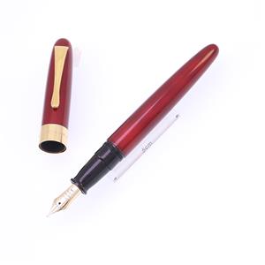 万年筆 手作り万年筆 尻細モデル 玉虫塗り 朱 18金無垢リング 細字