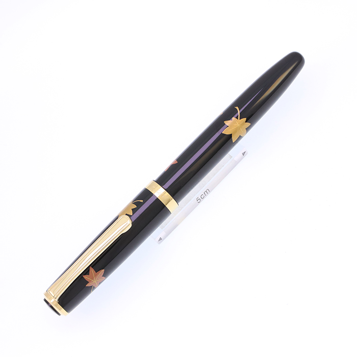中古)PLATINUM プラチナ 万年筆 #3776 漆 蒔絵 紅葉 中字 (エボナイト