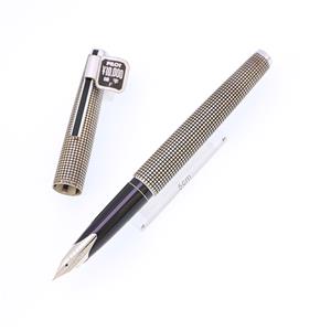 万年筆 カスタム スターリングシルバー 格子柄 18K-WG/細字