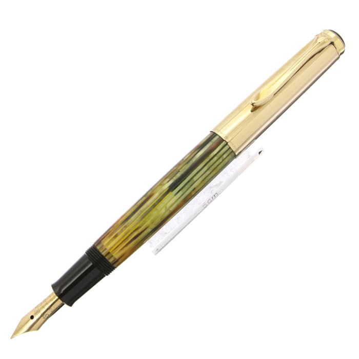 中古)Pelikan ペリカン 万年筆 #500 茶縞 F (金張りキャップ)（商品ID